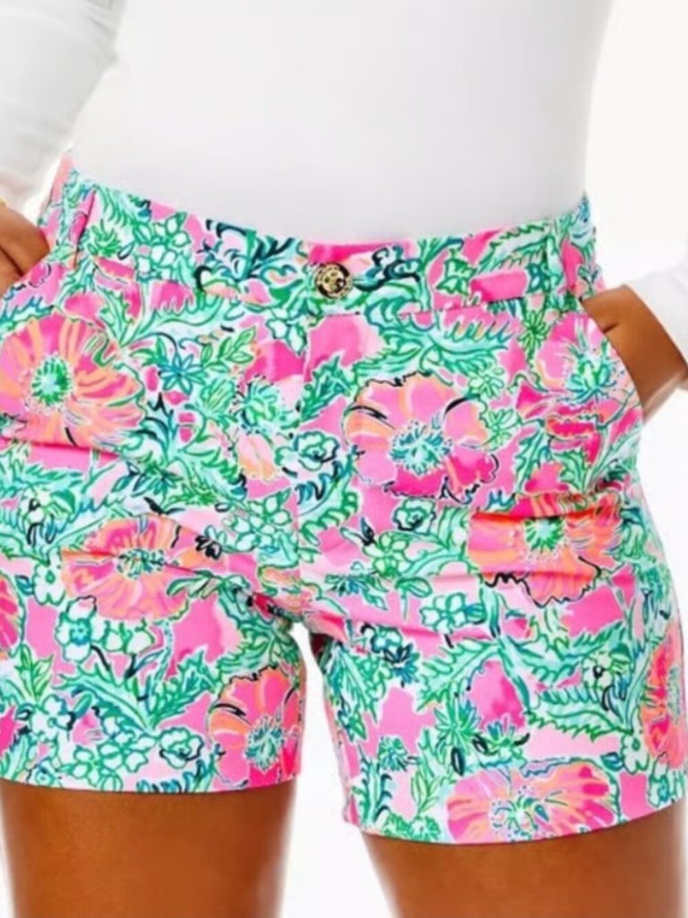 Lilly Pulitzer 5" Gretchen High Rise Shorts Soleil Pink Green Perfect Poppy Sz 4